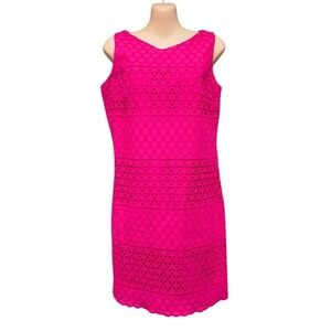 Lands' End‎ Fully Lined Lace Shift Dress in Bright Pink, Size 4
